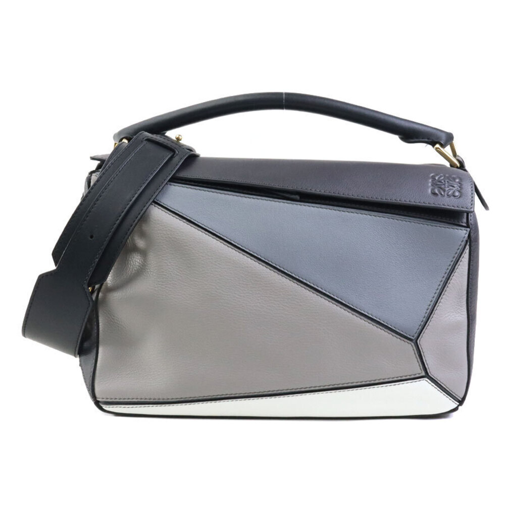 Loewe Puzzle Bag Leather Navy Blue Gray White Gold